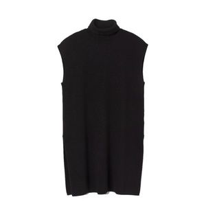 H&M Turtleneck Tunic Sleeveless Sweater Black Longlines Side Slits Size Small